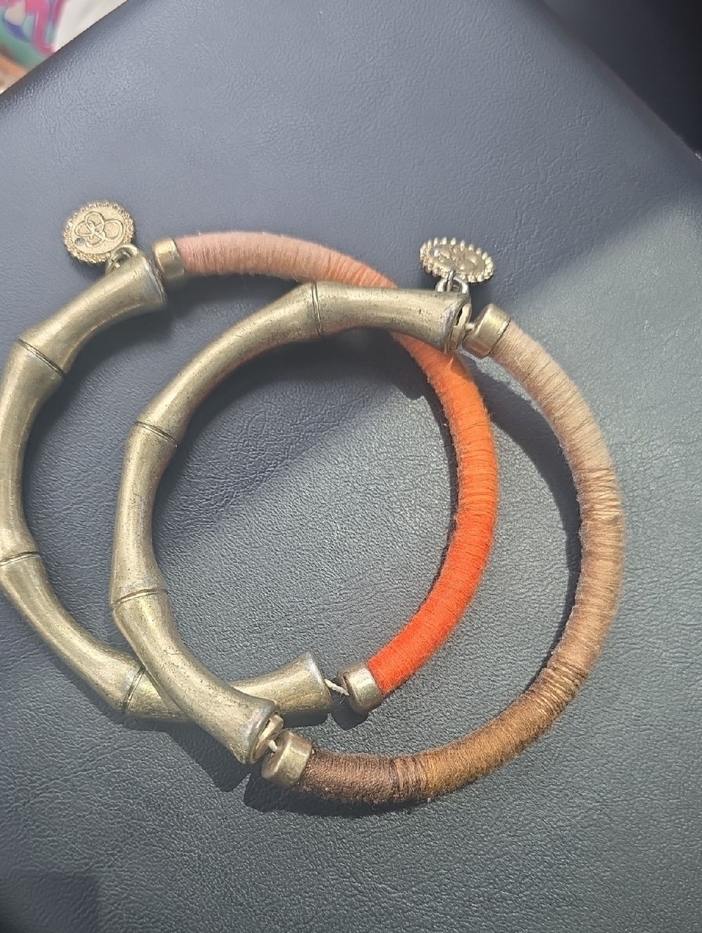 Jessica Simpson Orange and Brown Wrapped Hoop Bracelets with Antiqued Metal